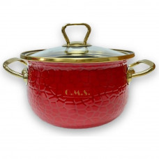 1009-Rd-24-Gd Кастрюля эмалированная д.24 (6,5 л), цвет: красный, цвет ручек: золото, 