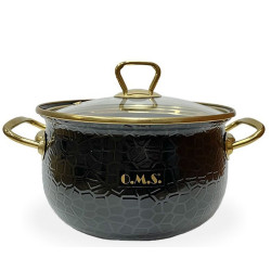 1009-Bk-16-Gd Кастрюля эмалированная д.16 (2,1 л), цвет: черный, цвет ручек: золото, 